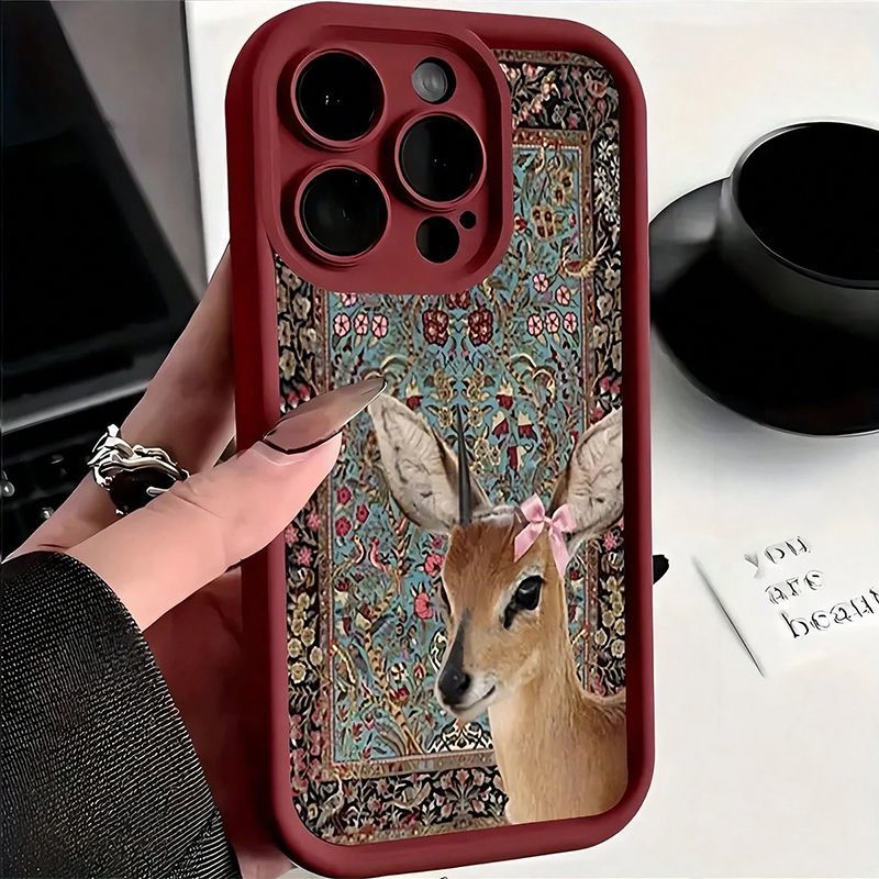 Phone Cases Red Deer - Wine Red Tapestry Deer Print Case