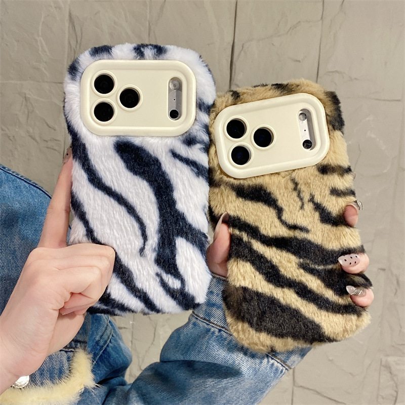Phone Cases Iphone 15 Pro Max - Luxury Zebra Pattern Fluffy Plush Phone