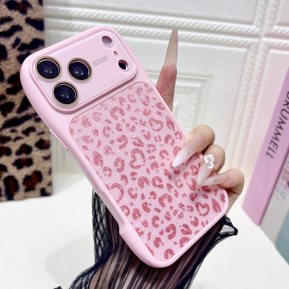 Glitter Shockproof Case - Luxury Glitter Love Heart Leopard Print
