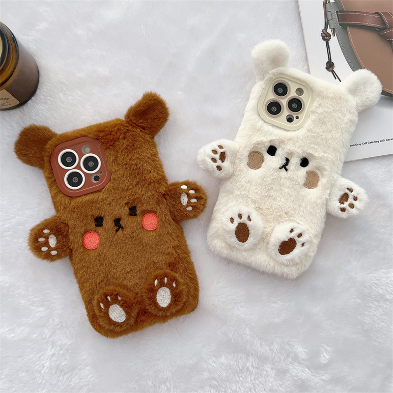 Korean 3D Cartoon Bear Fluffy  - đánh giá và giá Phone Cases Iphone 15 Pro Max