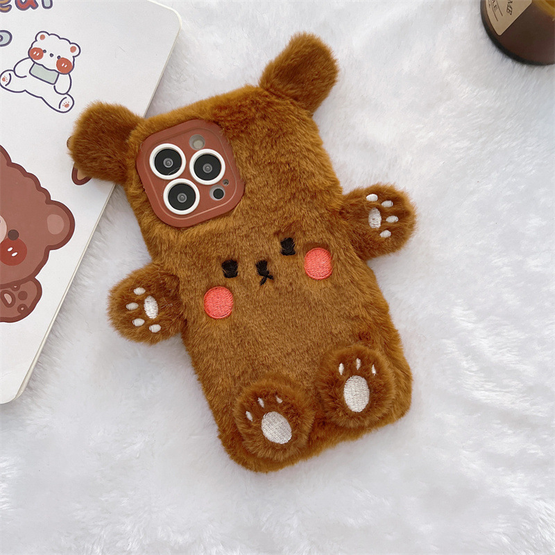 Korean 3D Cartoon Bear Fluffy  - đánh giá và giá Phone Cases Iphone 15 Pro Max