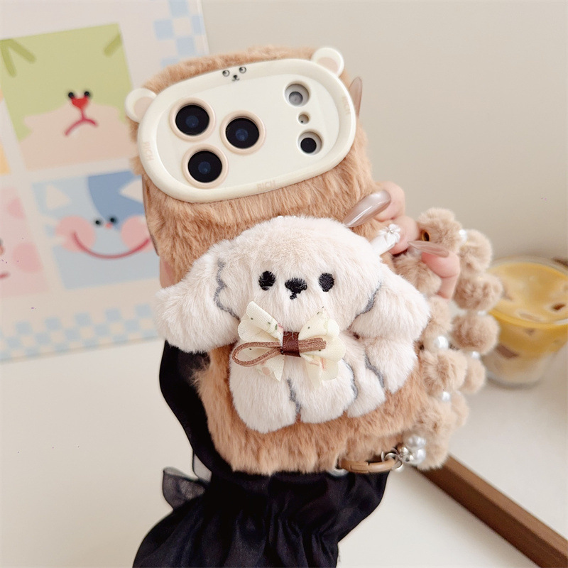 3D Cartoon Bowknot Puppy Warm  - đánh giá và giá Phone Cases Iphone 15 Pro Max