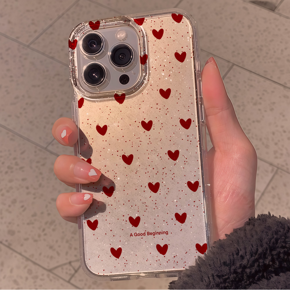 Pink Love Heart Clear Glitter  - đánh giá và giá Glitter Shockproof Case