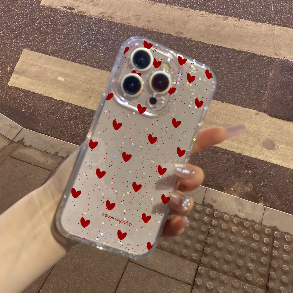 Pink Love Heart Clear Glitter  - đánh giá và giá Glitter Shockproof Case