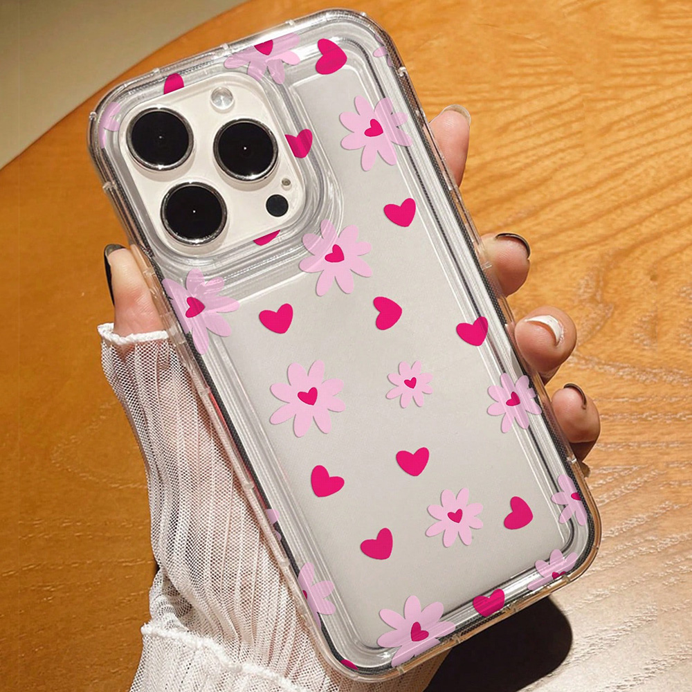 Pink Flowers Heart Print Clear - đánh giá và giá Phone Cases Pinterest
